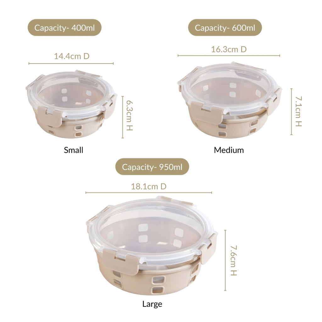 Gripso Microwave Safe Meal Prep Container With Silicone Sleeves Set Of 3 Beige