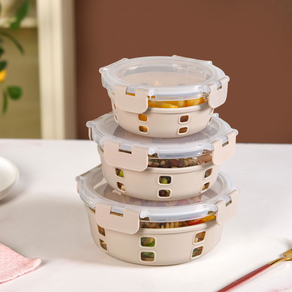 Gripso Microwave Safe Meal Prep Container With Silicone Sleeves Set Of 3 Beige