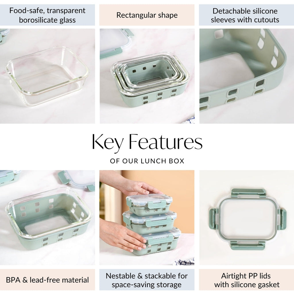 Gripso Microwave Safe Meal Prep Container With Silicone Sleeves Set Of 3 Sage Green