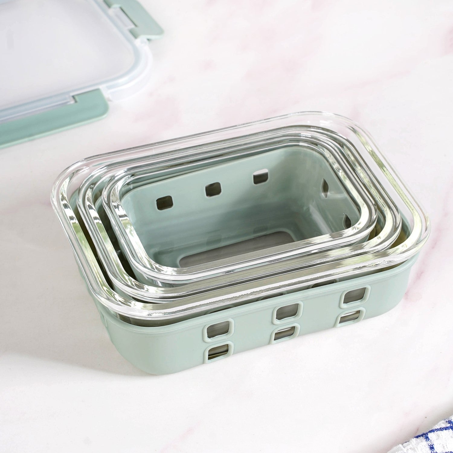 Gripso Microwave Safe Meal Prep Container With Silicone Sleeves Set Of 3 Sage Green