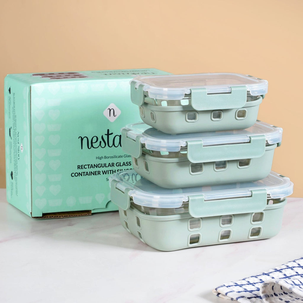 Gripso Microwave Safe Meal Prep Container With Silicone Sleeves Set Of 3 Sage Green