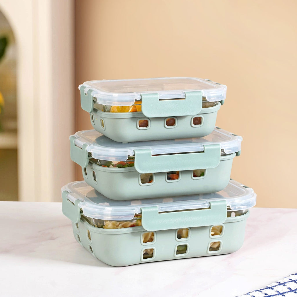 Gripso Microwave Safe Meal Prep Container With Silicone Sleeves Set Of 3 Sage Green