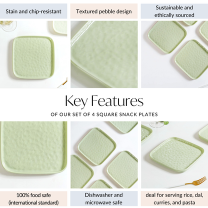 Sage Green Stoneware Square Snack Plate Set Of 4 8 Inch
