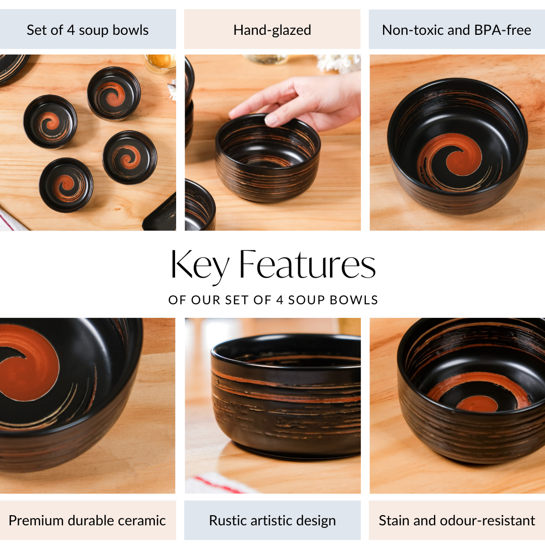 Exotic Ceramic Soup Bowls Black Set Of 4 400ml