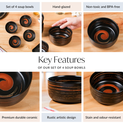 Exotic Ceramic Soup Bowls Black Set Of 4 400ml