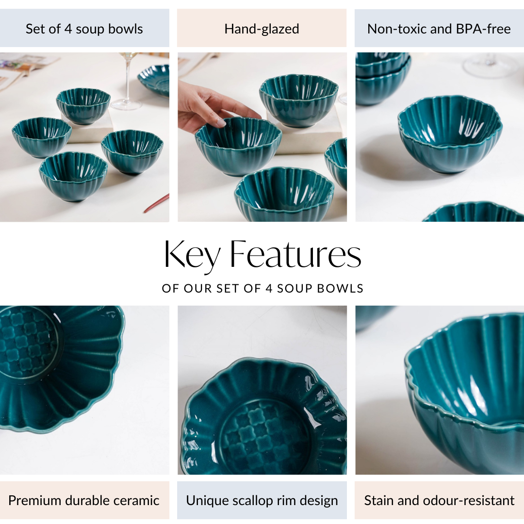 Luxe Ceramic Soup Bowls Dark Green Set Of 4 350ml