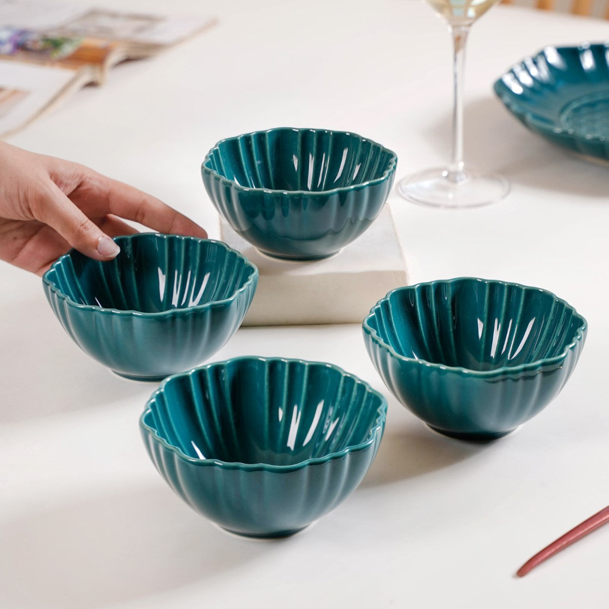 Luxe Ceramic Soup Bowls Dark Green Set Of 4 350ml