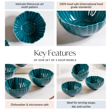 Luxe Ceramic Soup Bowls Dark Green Set Of 4 350ml