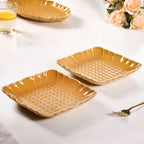 Elegant Scallop Rim Square Platter Set Of 2 Yellow Ochre 8 Inch