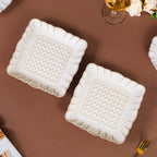 Scalloped Rimmed Square Platter Set Of 2 Ivory 8 Inch