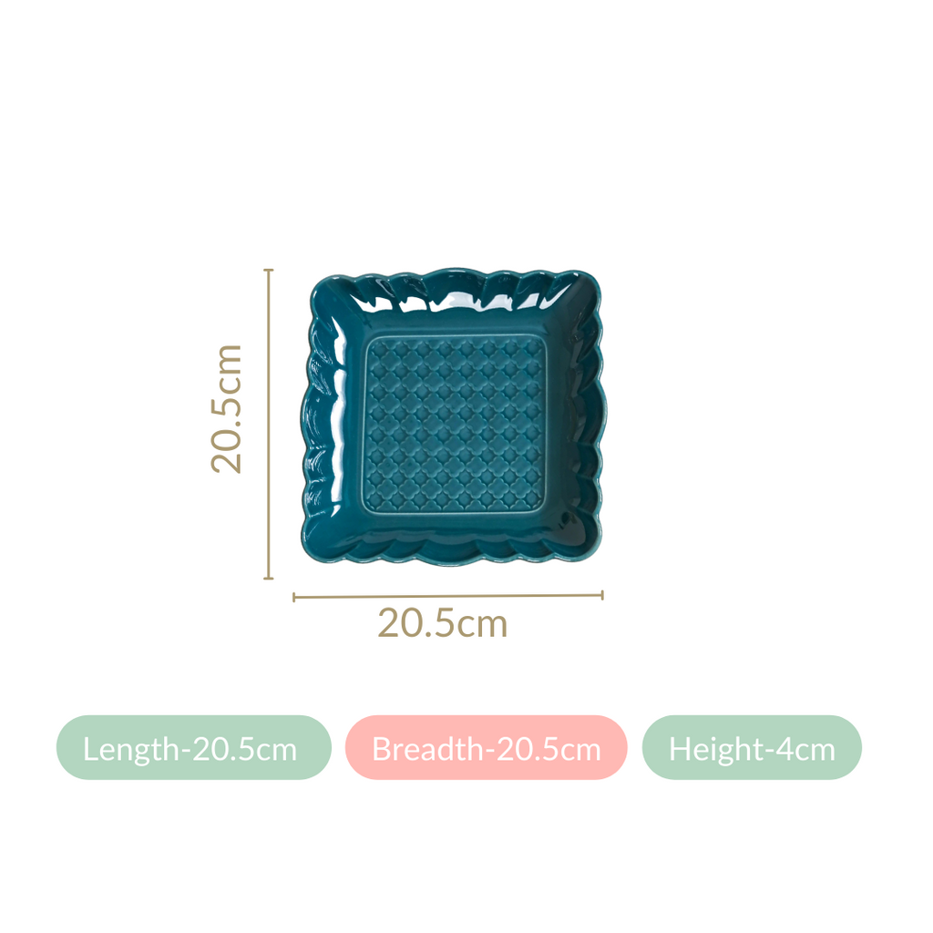 Moroccan Motif Square Platter Dark Green Set Of 2 8 Inch