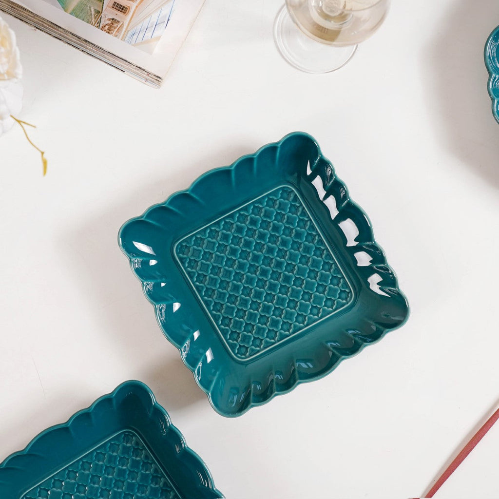 Moroccan Motif Square Platter Dark Green Set Of 2 8 Inch