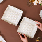 Scalloped Rimmed Square Platter Set Of 2 Ivory 8 Inch