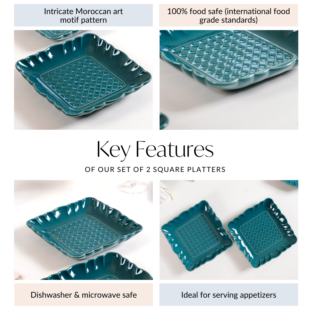 Moroccan Motif Square Platter Dark Green Set Of 2 8 Inch