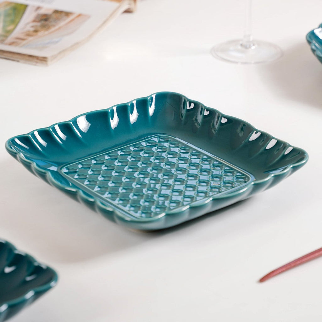 Moroccan Motif Square Platter Dark Green Set Of 2 8 Inch