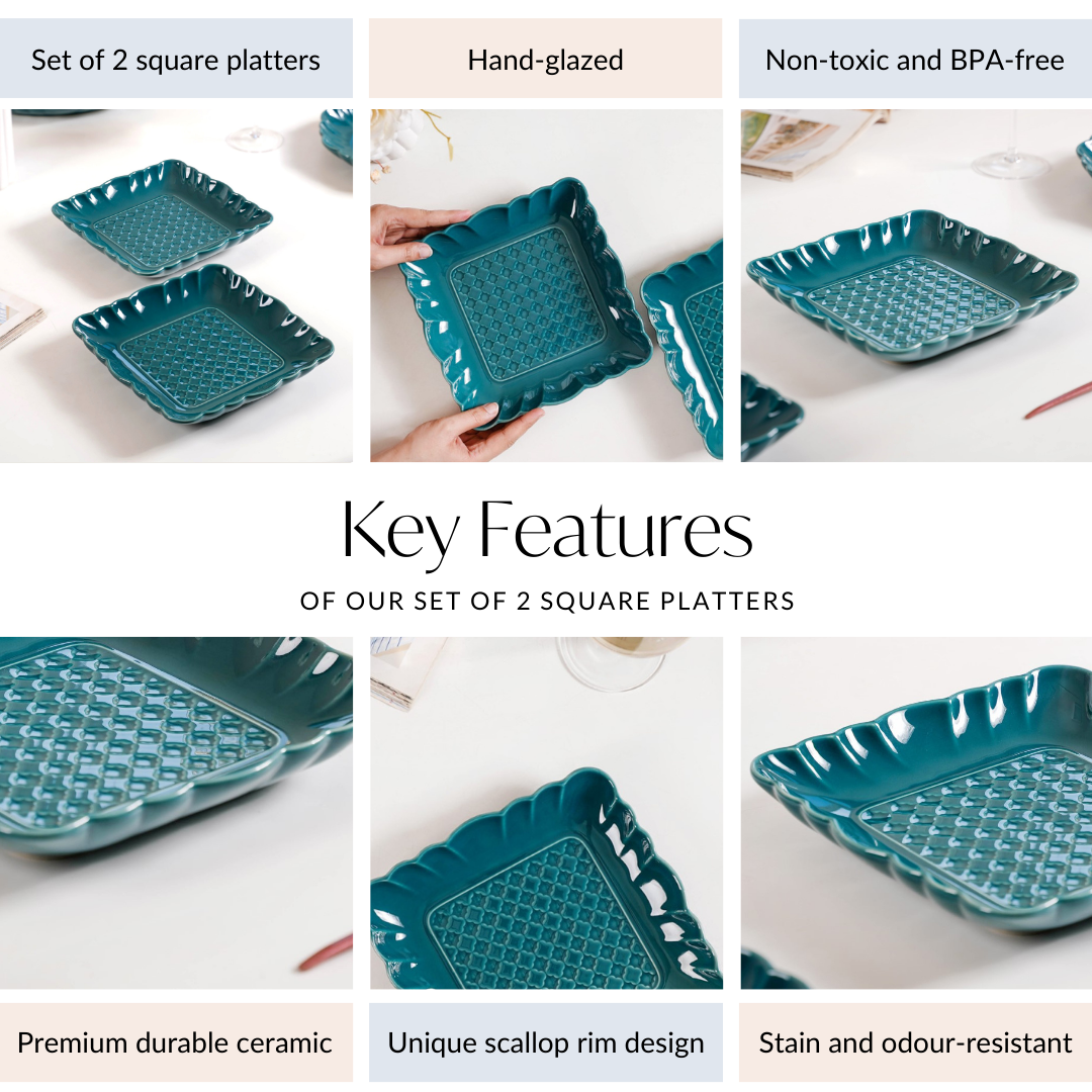 Moroccan Motif Square Platter Dark Green Set Of 2 8 Inch