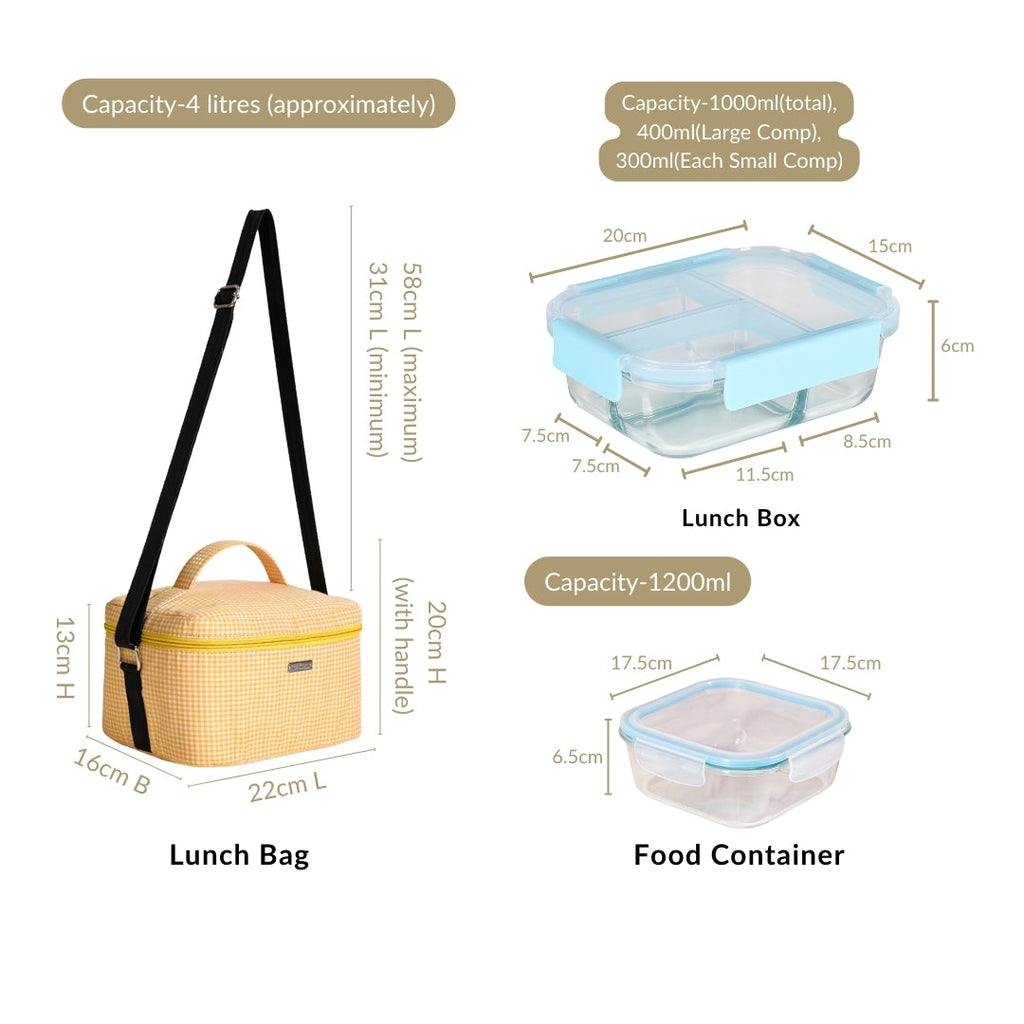 All Fresh Glass Tiffin And Insulated Bag Set Of 4