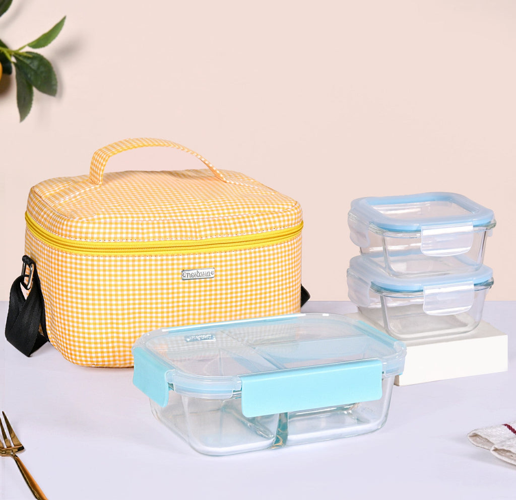 All Fresh Glass Tiffin And Insulated Bag Set Of 4
