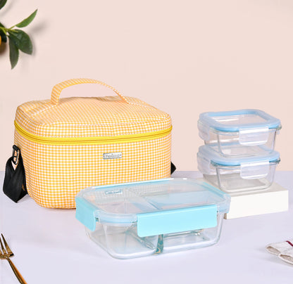 All Fresh Glass Tiffin And Insulated Bag Set Of 4