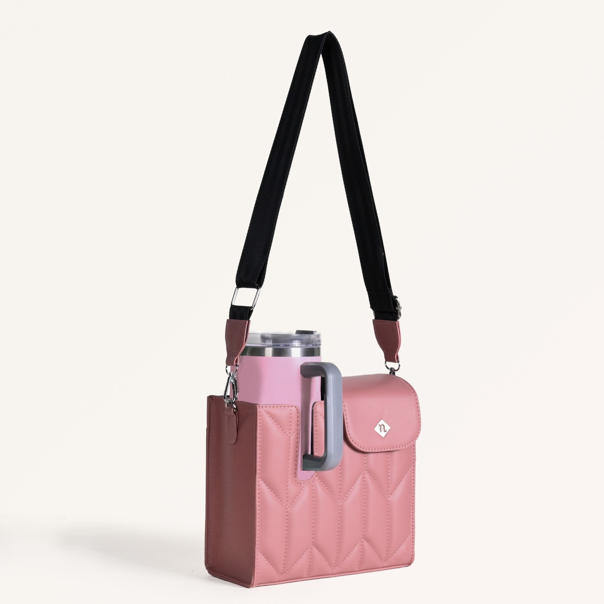 Pink Water Bottle Carrier Bag With Adjustable Strap