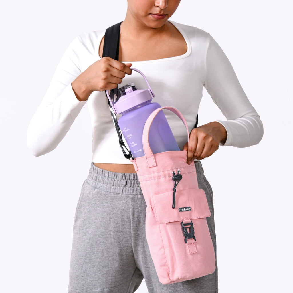 Chic Pink Drawstring Bottle Holder