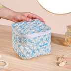 Floral Quilted Jewellery Storage Bag With Pouch Set Of 6 Blue