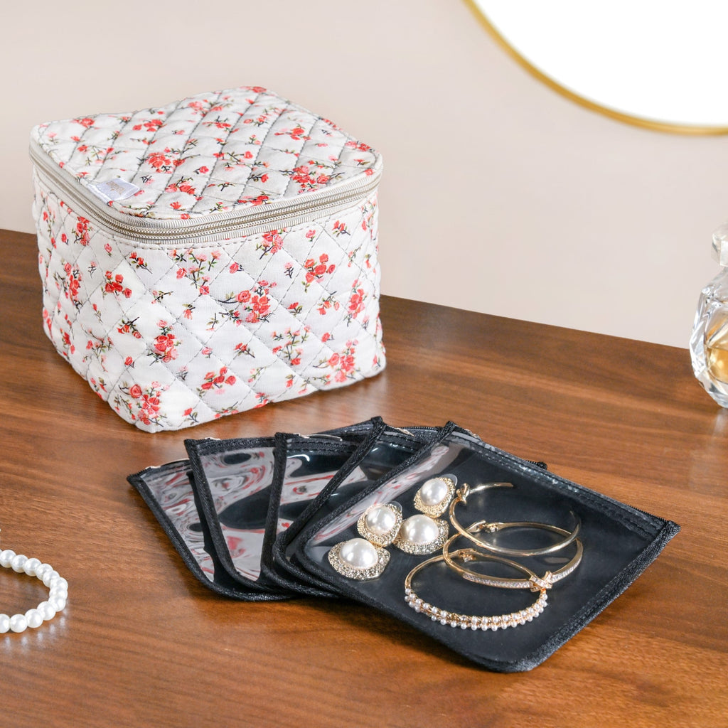 Floral Trinket Storage Bag With Pouch Set Of 6 Orange