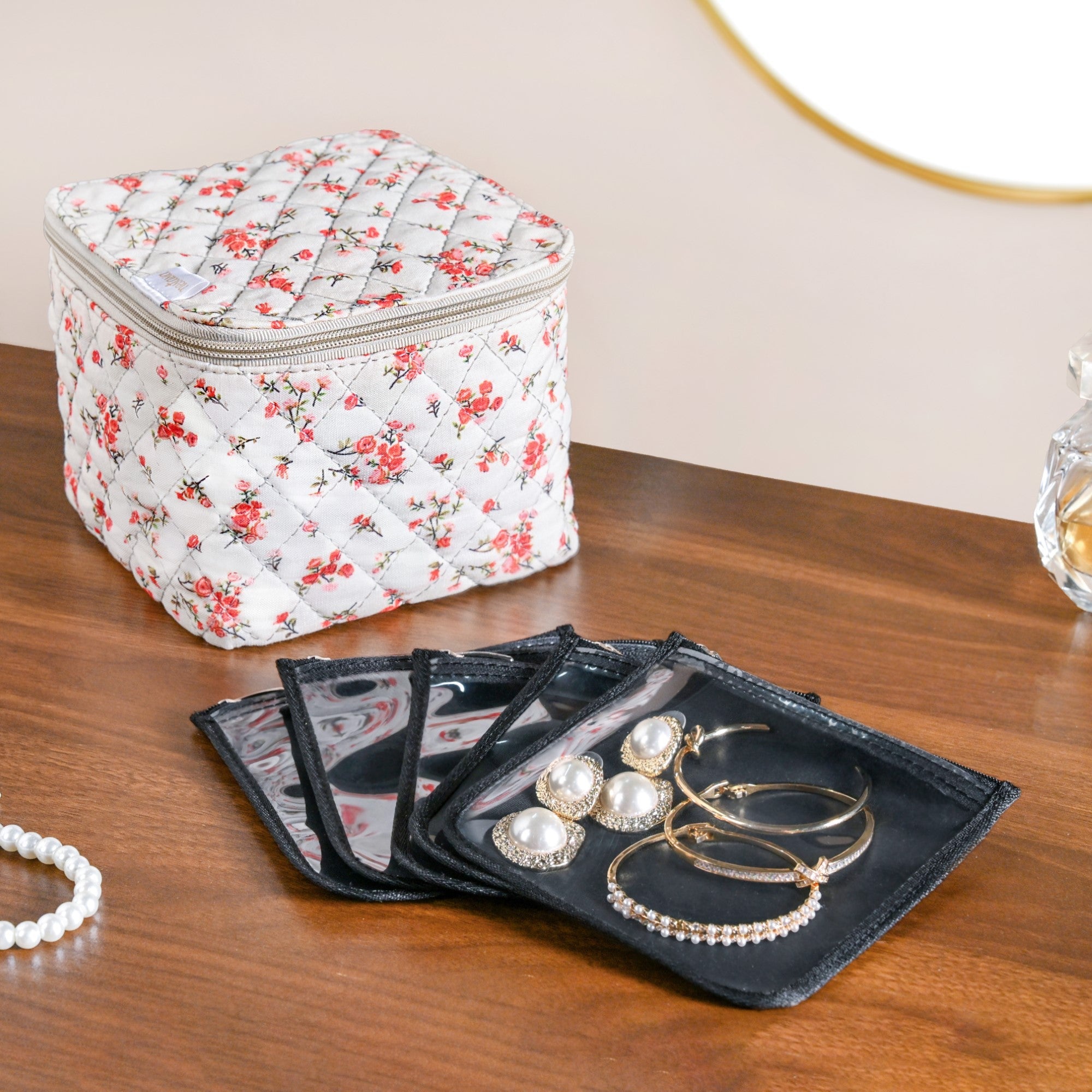 Floral Trinket Storage Bag With Pouch Set Of 6 Orange