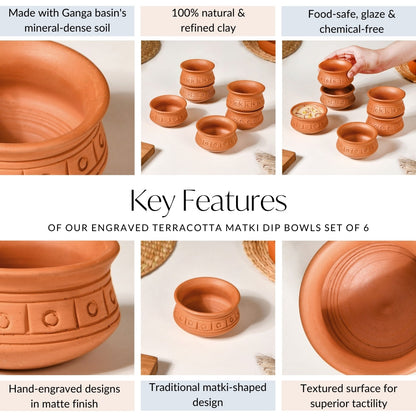 Engraved Terracotta Matki Bowls Set Of 6 100ml