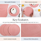 Pink Embossed Warli Design Round Table Mat Set Of 6