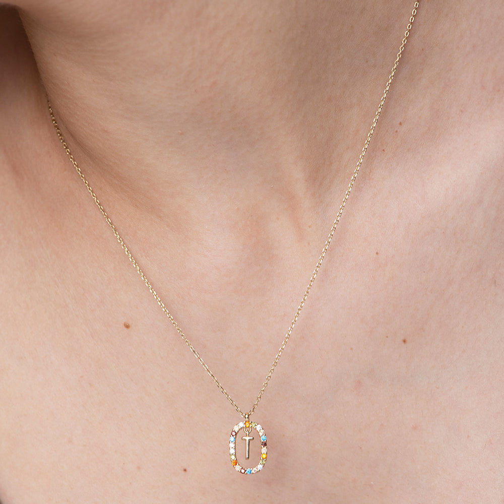 Colourful Stones Initial Necklace- 18k Gold Vermeil