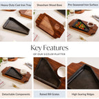 Gourmet Sizzler Plate With Dip Bowl And Wooden Base