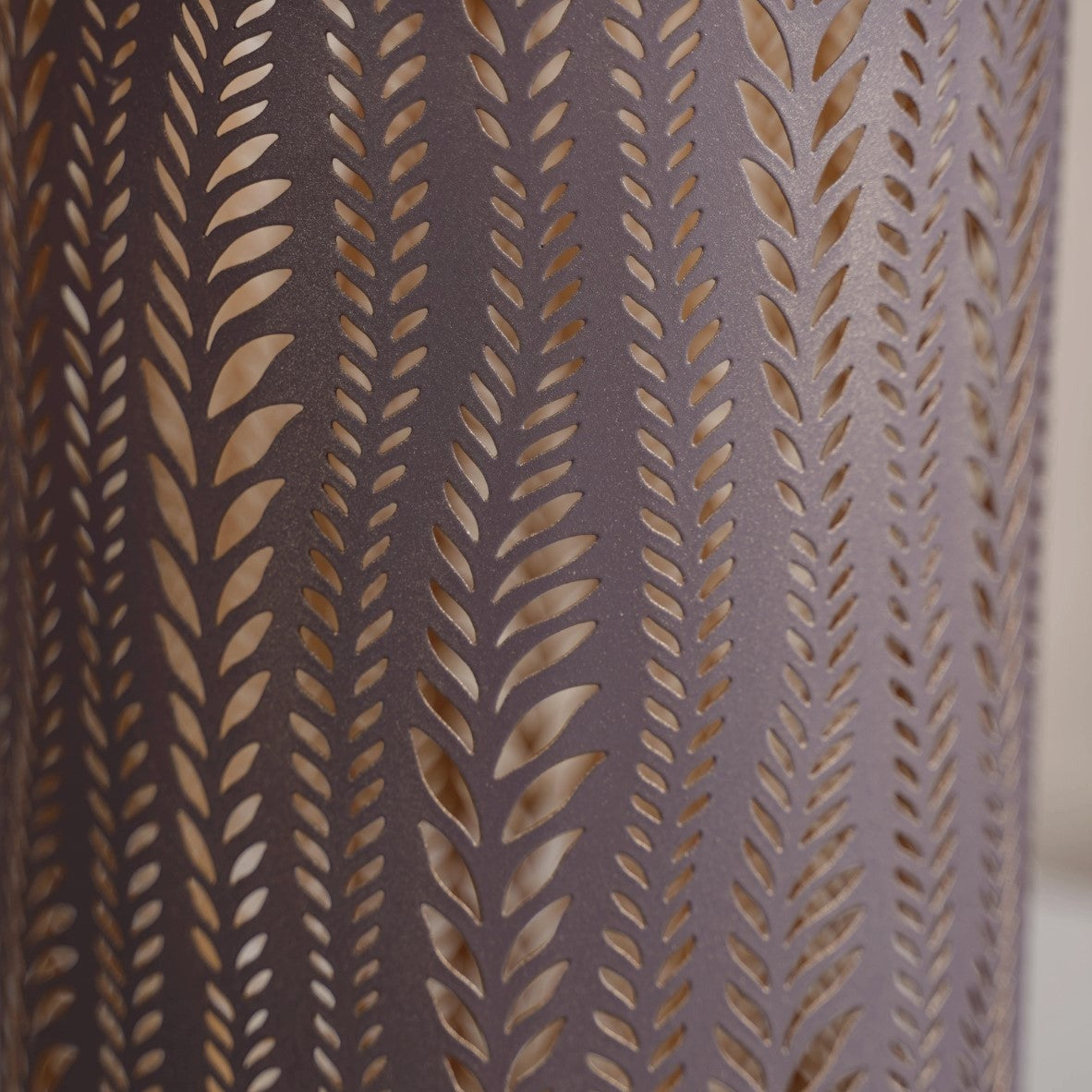 Matte Taupe Leaves Cutwork Metal Lantern Set Of 2