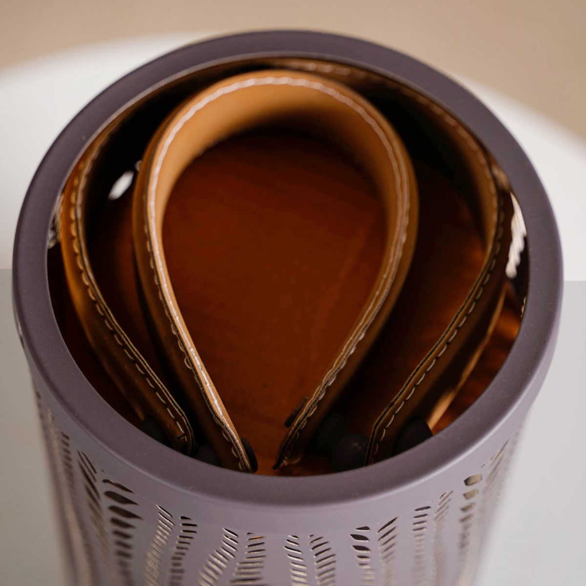 Matte Taupe Leaves Cutwork Metal Lantern Set Of 2