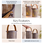 Matte Taupe Leaves Cutwork Metal Lantern Set Of 2