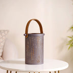 Matte Taupe Leaves Cutwork Metal Lantern Set Of 2