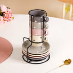 Ceramic Polka Dot Stackable Tea Cup And Saucer Set Of 4 90ml