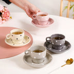 Ceramic Polka Dot Stackable Tea Cup And Saucer Set Of 4 90ml