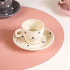 Ceramic Polka Dot Stackable Tea Cup And Saucer Set Of 4 90ml