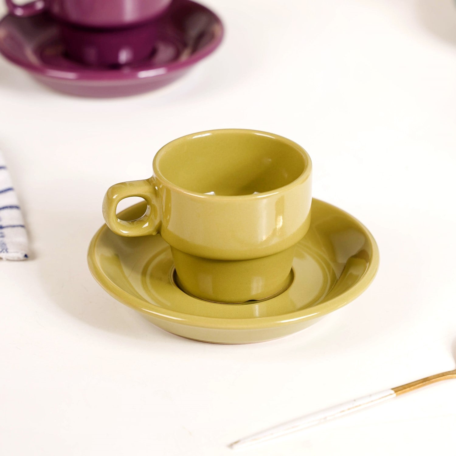 Mini Stackable Tea Cup And Saucer Set Of 4 Multicolour 90ml
