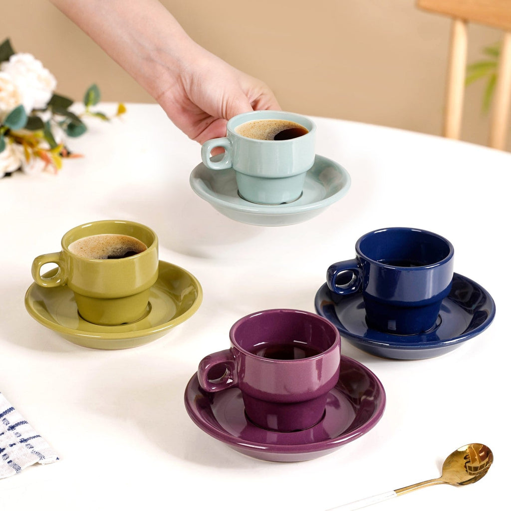 Mini Stackable Tea Cup And Saucer Set Of 4 Multicolour 90ml