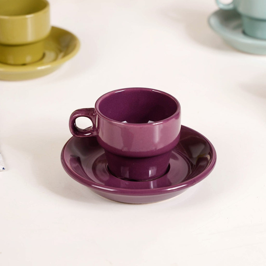 Mini Stackable Tea Cup And Saucer Set Of 4 Multicolour 90ml