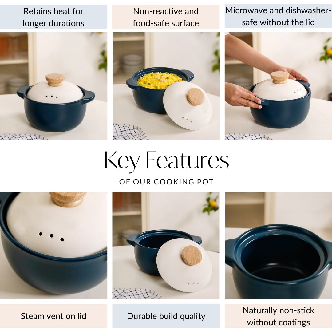 Cera Ceramic Cooking Pot With Lid Teal 2400ml