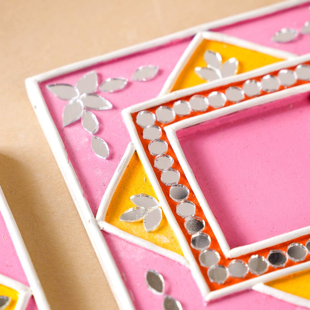 Handcrafted Mirror Work Lippan Art Tealight Candle Holder Set Of 4