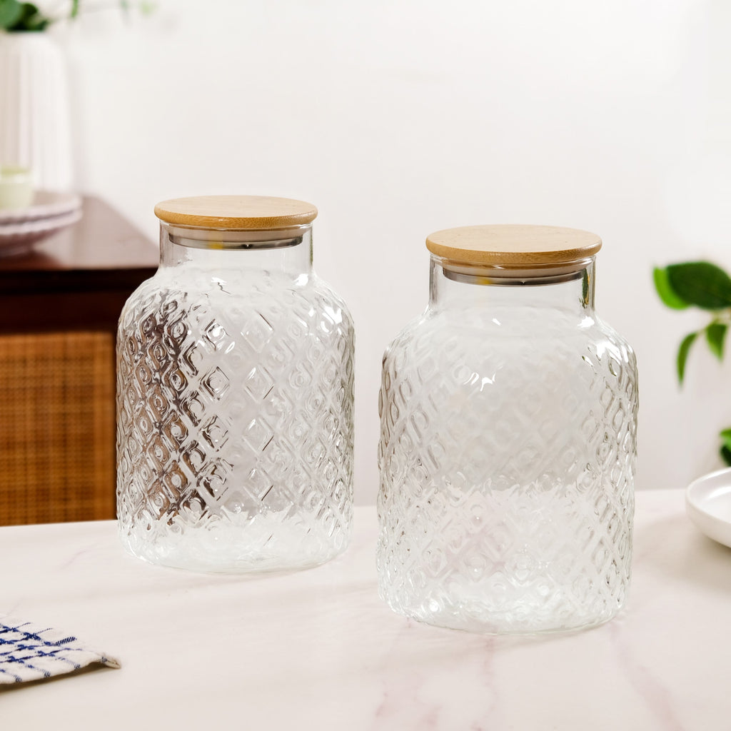 Borosilicate Textured Airtight Jar Set Of 2 1900ml