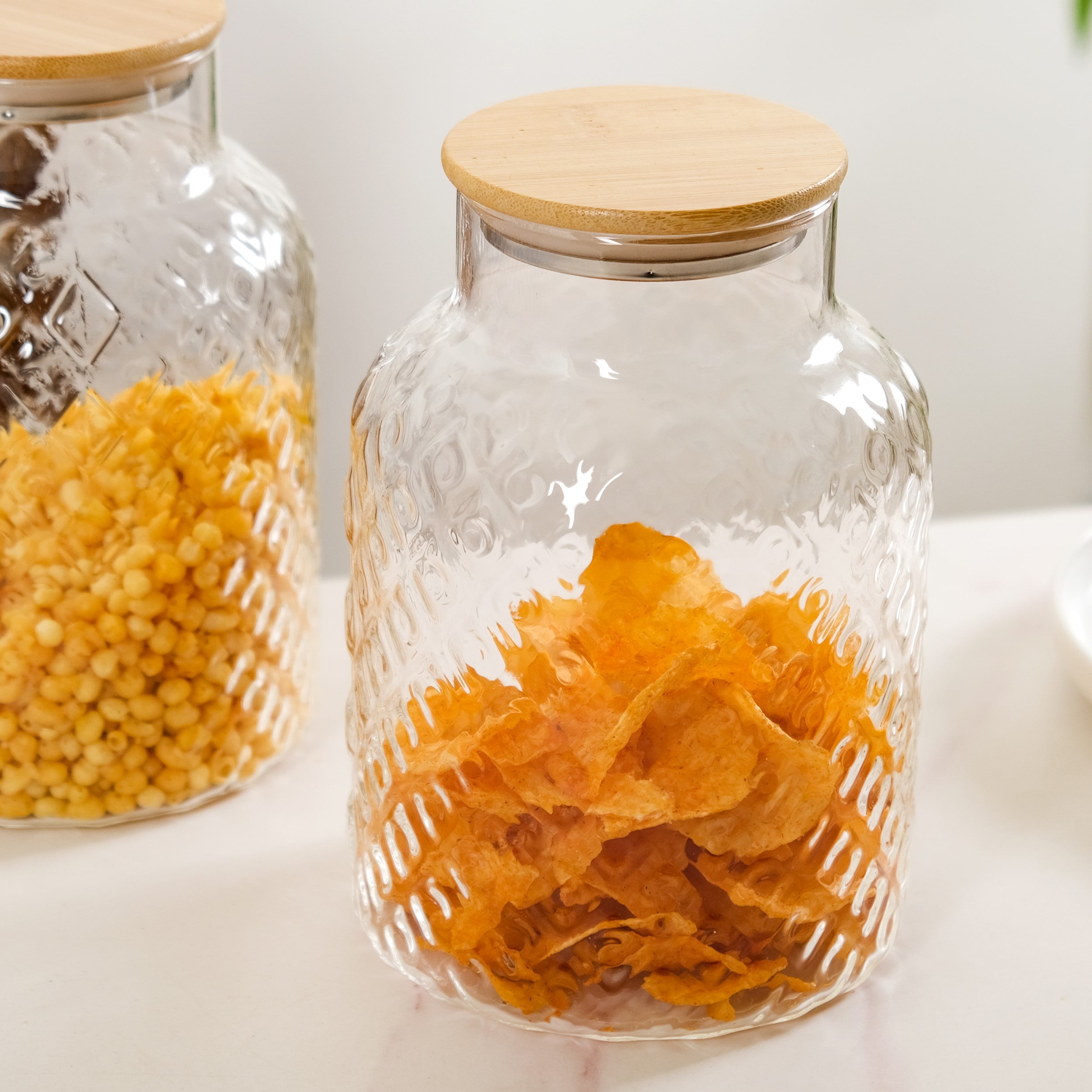 Borosilicate Textured Airtight Jar Set Of 2 1900ml
