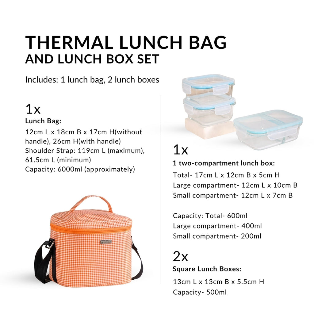 Checkered Thermal Lunch Bag Lunch Box Set Orange
