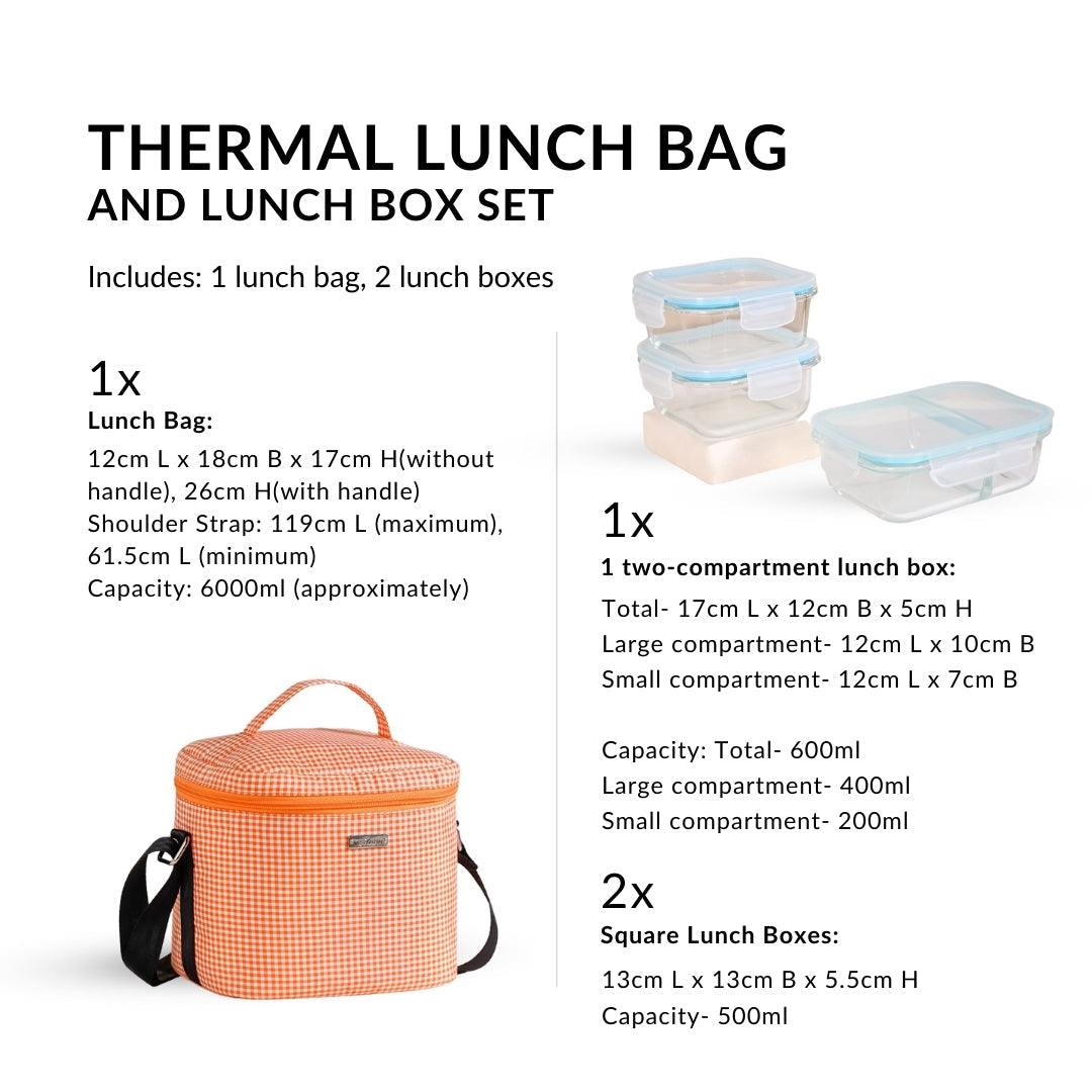 Checkered Thermal Lunch Bag Lunch Box Set Orange