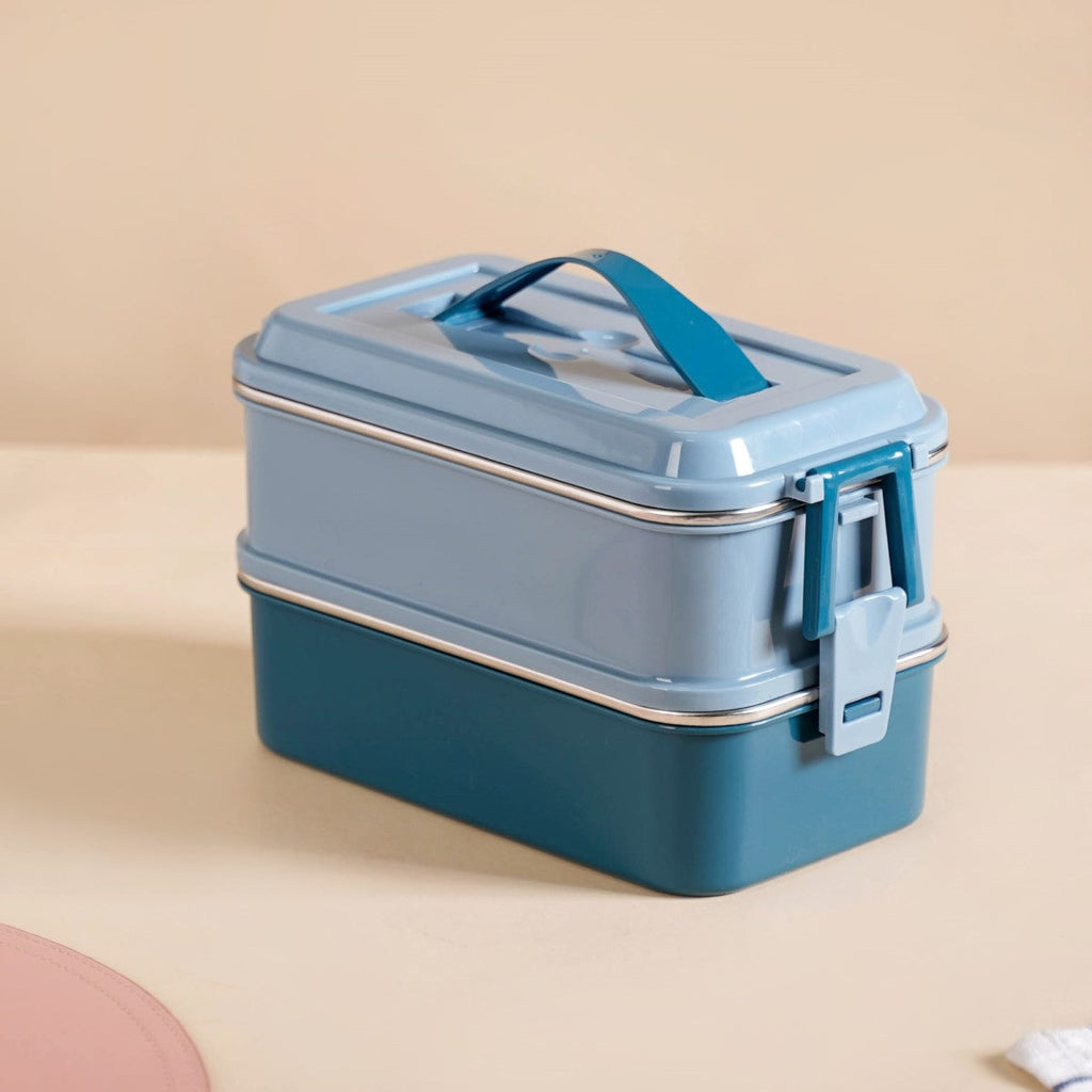 Double Decker Bento Lunch Box Blue 1400ml