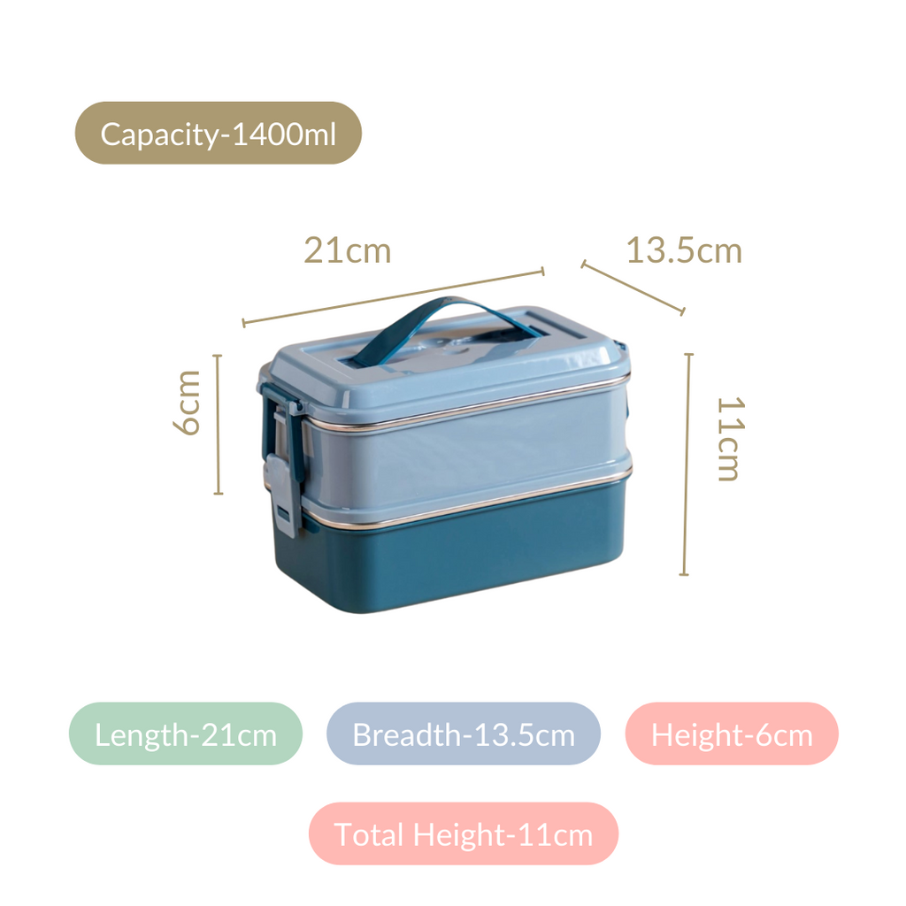 Double Decker Bento Lunch Box Blue 1400ml